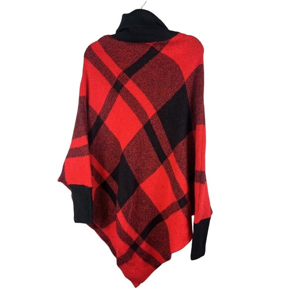 Blue Ivy Red & Black Plaid Poncho Sweater With Turtleneck S/M - Picture 2 of 6